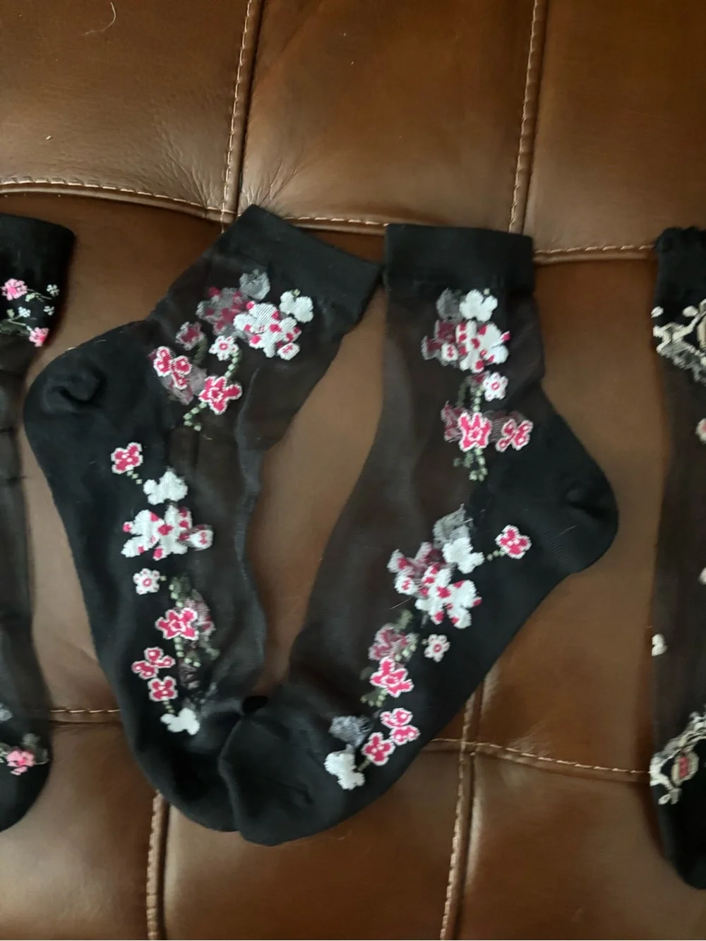 Black Floral Embroidered women’s Sheer Sock